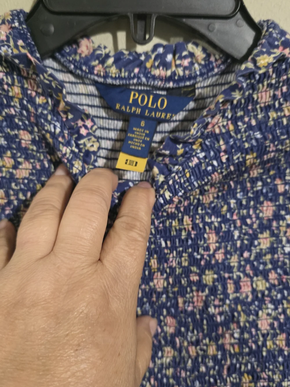Kids Ralph Lauren Navy Floral Smocked Long-Sleeve Dress Used Size 6